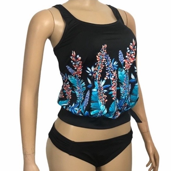 Maxine Of Hollywood Tankini top waist tie Floral print blouson size 8 - Picture 7 of 12